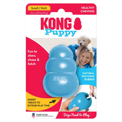 KONG Puppy - Natural Teething Rubber Chew Toy for Dogs - Stuffable Dog Toy for Extended Playtime - Chew & Fetch Toy for Puppies - for Small Puppies - Blue