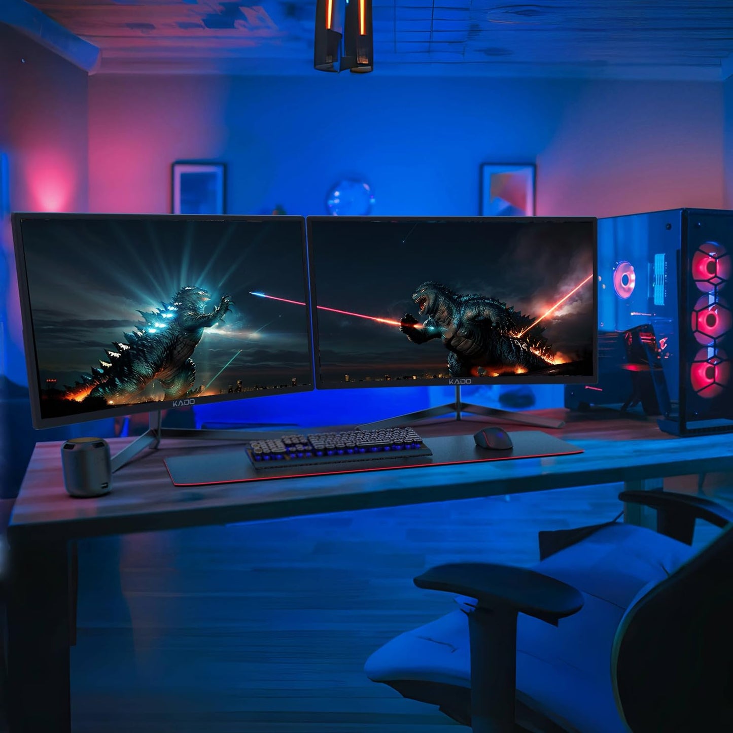Kado 24" Class Dual Gaming Monitor Setup - 2-Pack 24" Curved 1500R 180Hz 1ms 1920x1080 Computer Monitor, Parallel Gaming AMD FreeSync Premium Panoramic, VESA Mount HDMI DisplayPort Built-in Speakers
