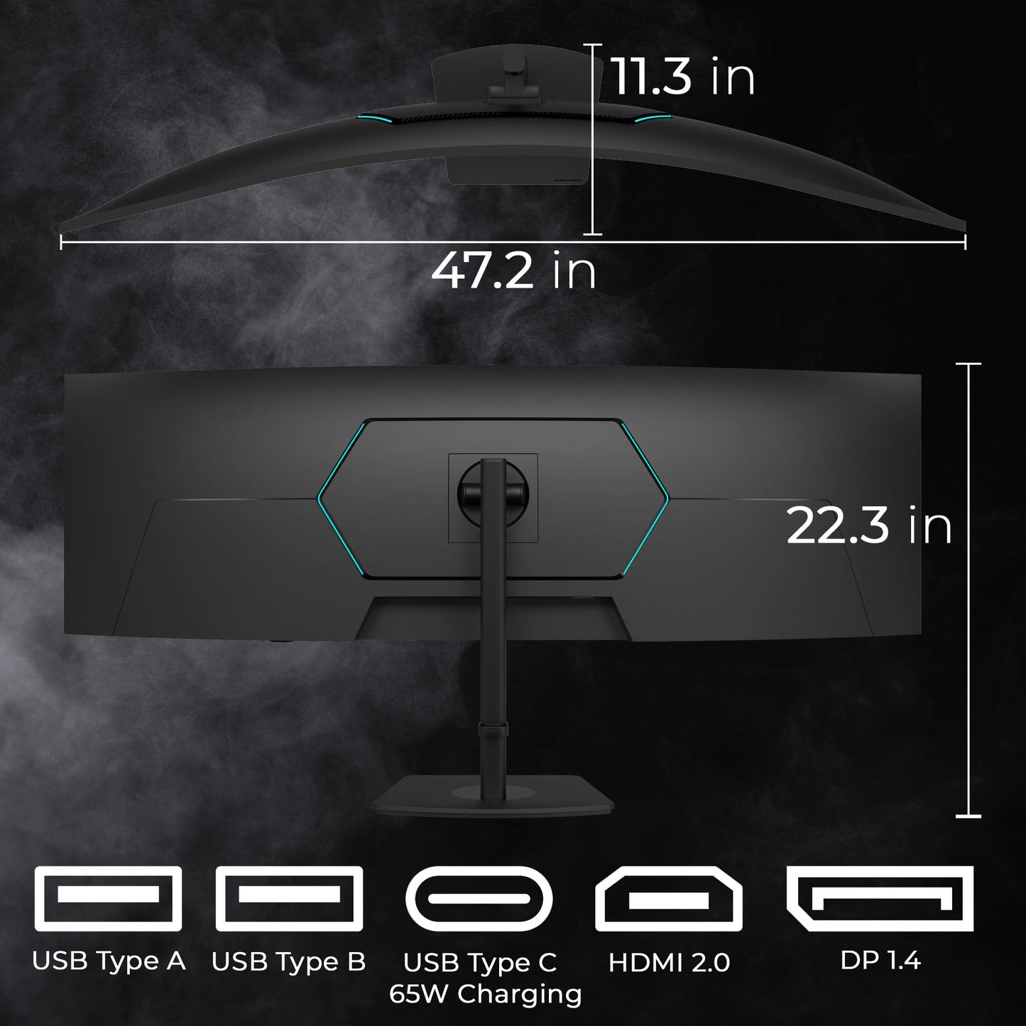 Deco Gear 49” Dual-QHD 5120×1440 1500R Curved Ultrawide Monitor, 120Hz HDR400, 1ms MPRT, FreeSync, USB-C 65W, PBP/PIP, KVM, Built-in Speakers, Ergonomic Height-Adjustable Stand