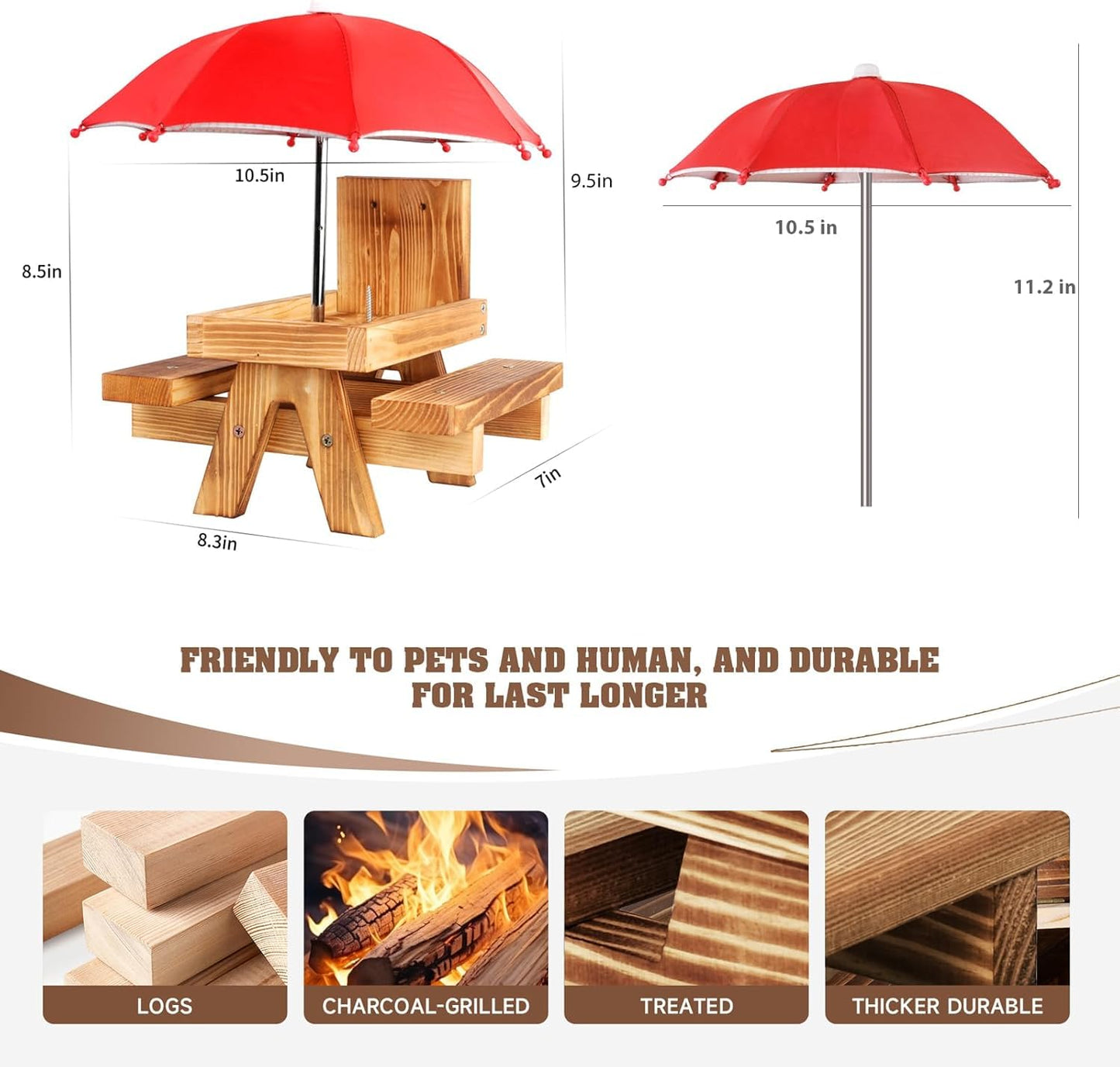 Gnodary Squirrel Feeder with Umbrella, Squirrel Feeders for Outside, Squirrel Picnic Table Feeder - Chipmunk Feeder Hold Corn, Corn Cob, Peanuts (Bright-Red)