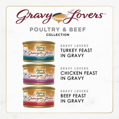 Purina Fancy Feast Gravy Lovers Poultry and Beef Grilled Gourmet Wet Cat Food Variety Pack - (Pack of 24) 3 oz. Cans