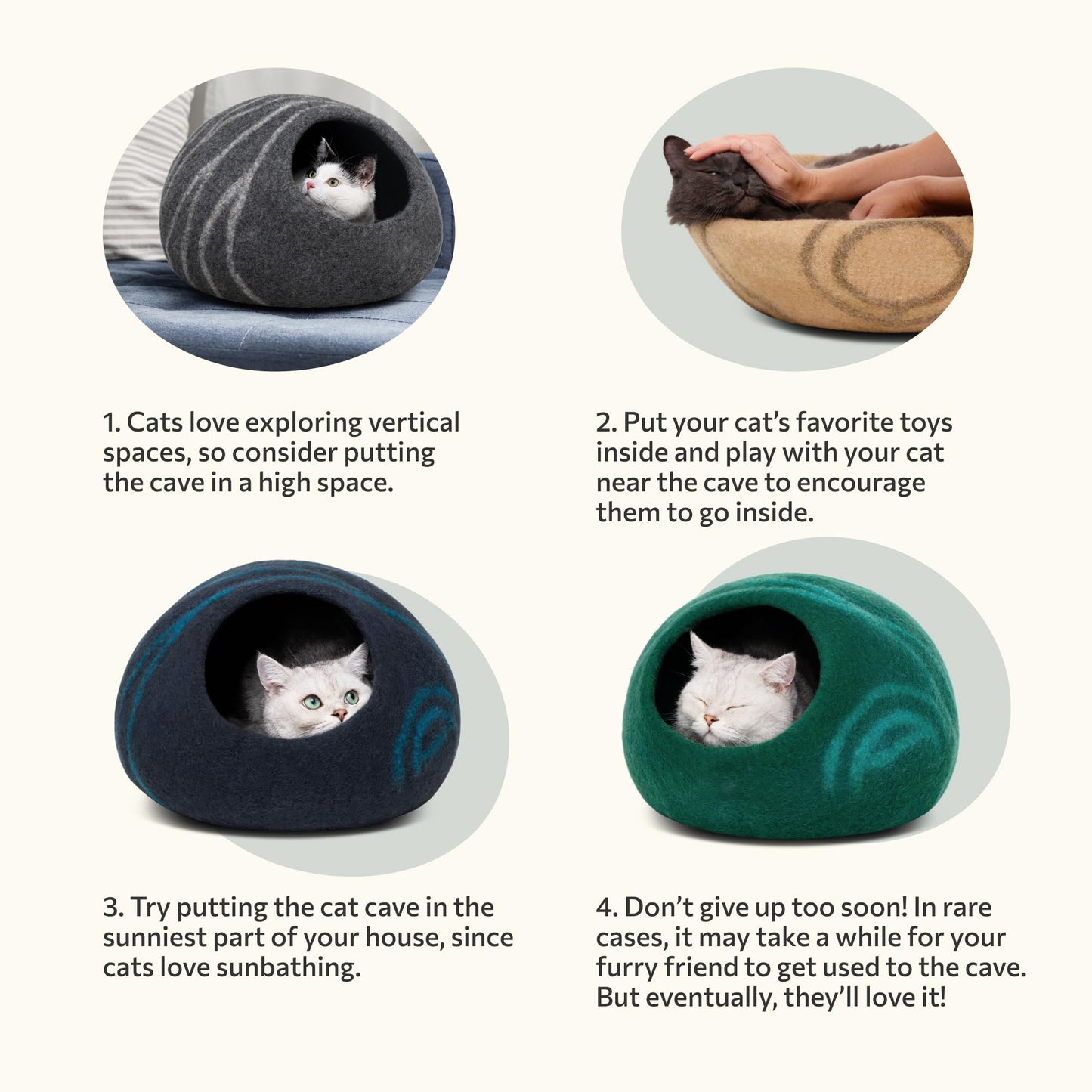 MEOWFIA Cat Cave – Premium Felt Cat Bed for Indoor Cats, Handmade Merino Wool (Light Grey, Medium)