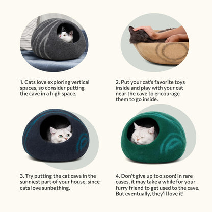 MEOWFIA Cat Cave – Premium Felt Cat Bed for Indoor Cats, Handmade Merino Wool (Light Grey, Medium)