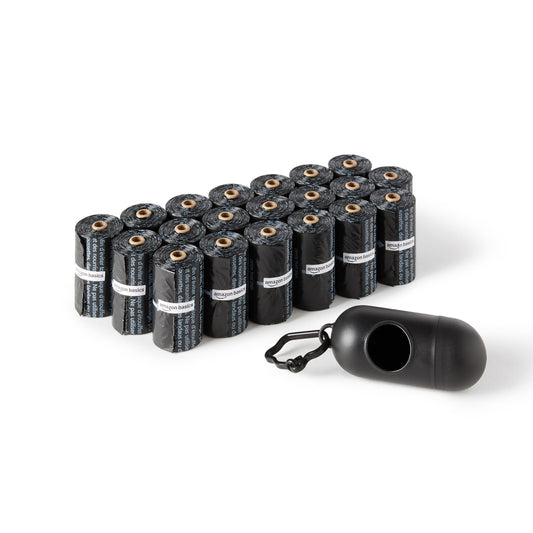 Amazon Basics Dog Poop Leak Proof Bags with Dispenser and Leash Clip, Unscented, 13" x 9" Large Size, 300 Count