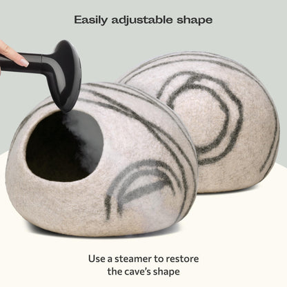 MEOWFIA Cat Cave – Premium Felt Cat Bed for Indoor Cats, Handmade Merino Wool (Light Grey, Medium)