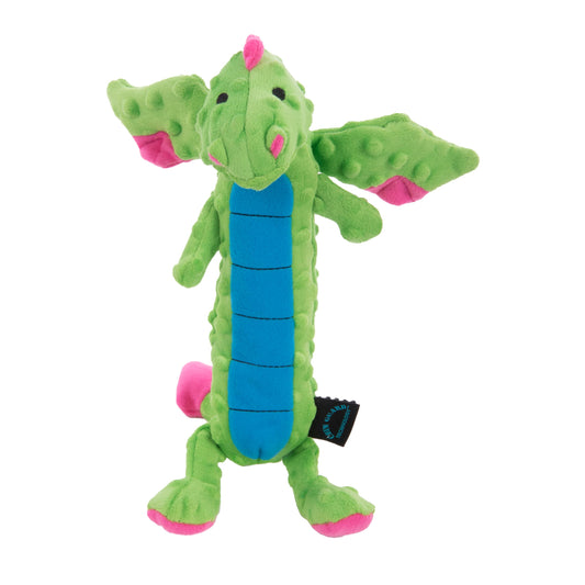 goDog Bubble Plush Skinny Dragons Squeaky Plush Dog Toy, Chew Guard Technology - Green, Large