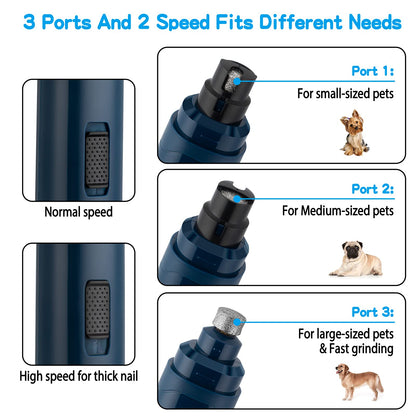 Casfuy Dog Nail Grinder Upgraded - Professional 2-Speed Electric Rechargeable Pet Nail Trimmer Painless Paws Grooming & Smoothing for Small Medium Large Dogs & Cats(Dark Blue)