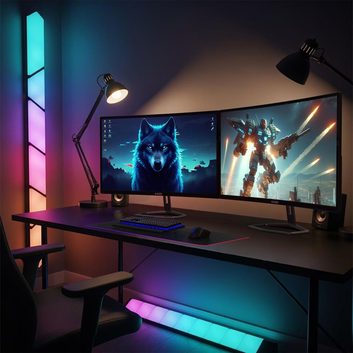 Kado Dual Gaming Monitor Setup - 2-Pack 32" 240Hz 1ms Curved 1800R 1920x1080, AMD FreeSync Premium, Panoramic Gaming Multi-View Split Screen Streaming, VESA Mount HDMI DisplayPort Built-in Speakers