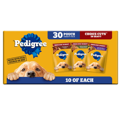 Pedigree Choice Cuts in Gravy Wet Dog Food, Adult Soft Wet Dog Food, Variety Pack, 3.5 oz. Pouches, 30 Count