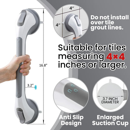 TAILI Grab Bars for Bathtubs and Showers 2 Pack Suction Grab Bar, Heavy Duty Shower Handle Removable Bath Handrails for Seniors and Elderly, Bathroom Safety Grip No Drilling Waterproof,Grey