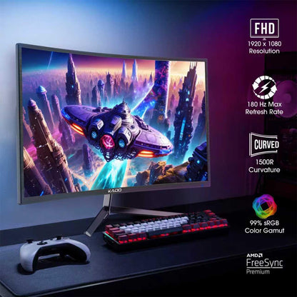 Kado 24" Class Dual Gaming Monitor Setup - 2-Pack 24" Curved 1500R 180Hz 1ms 1920x1080 Computer Monitor, Parallel Gaming AMD FreeSync Premium Panoramic, VESA Mount HDMI DisplayPort Built-in Speakers