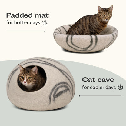 MEOWFIA Cat Cave – Premium Felt Cat Bed for Indoor Cats, Handmade Merino Wool (Light Grey, Medium)