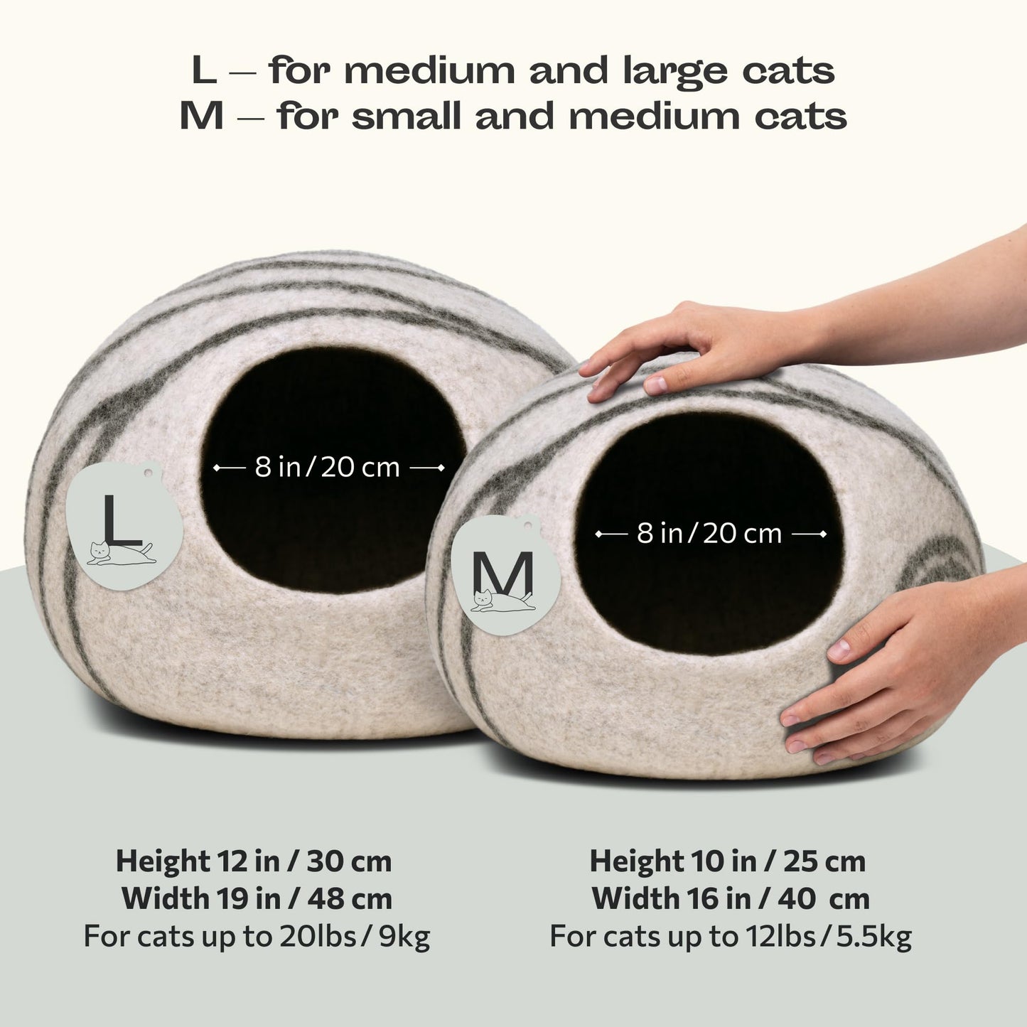 MEOWFIA Cat Cave – Premium Felt Cat Bed for Indoor Cats, Handmade Merino Wool (Light Grey, Medium)