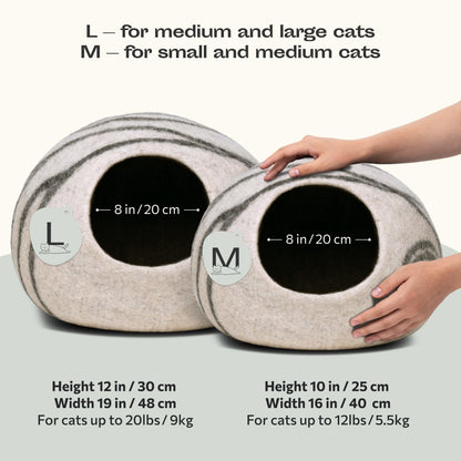 MEOWFIA Cat Cave – Premium Felt Cat Bed for Indoor Cats, Handmade Merino Wool (Light Grey, Medium)