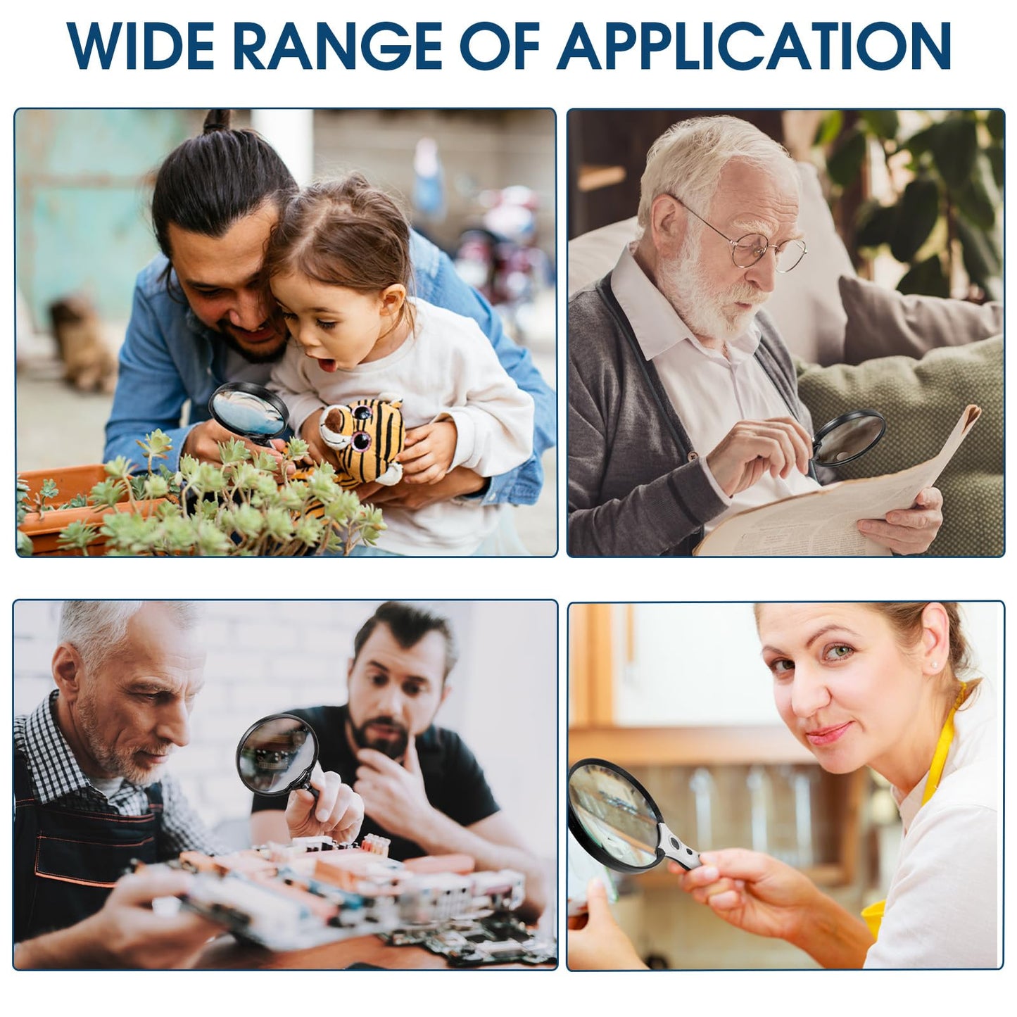 Large Magnifying Glass with Light, Magnifier Handheld Illuminated Lighted Magnifier with 3 LED Lights 1 UV Light Storage Bag Clean Cloth for Seniors Reading Inspection