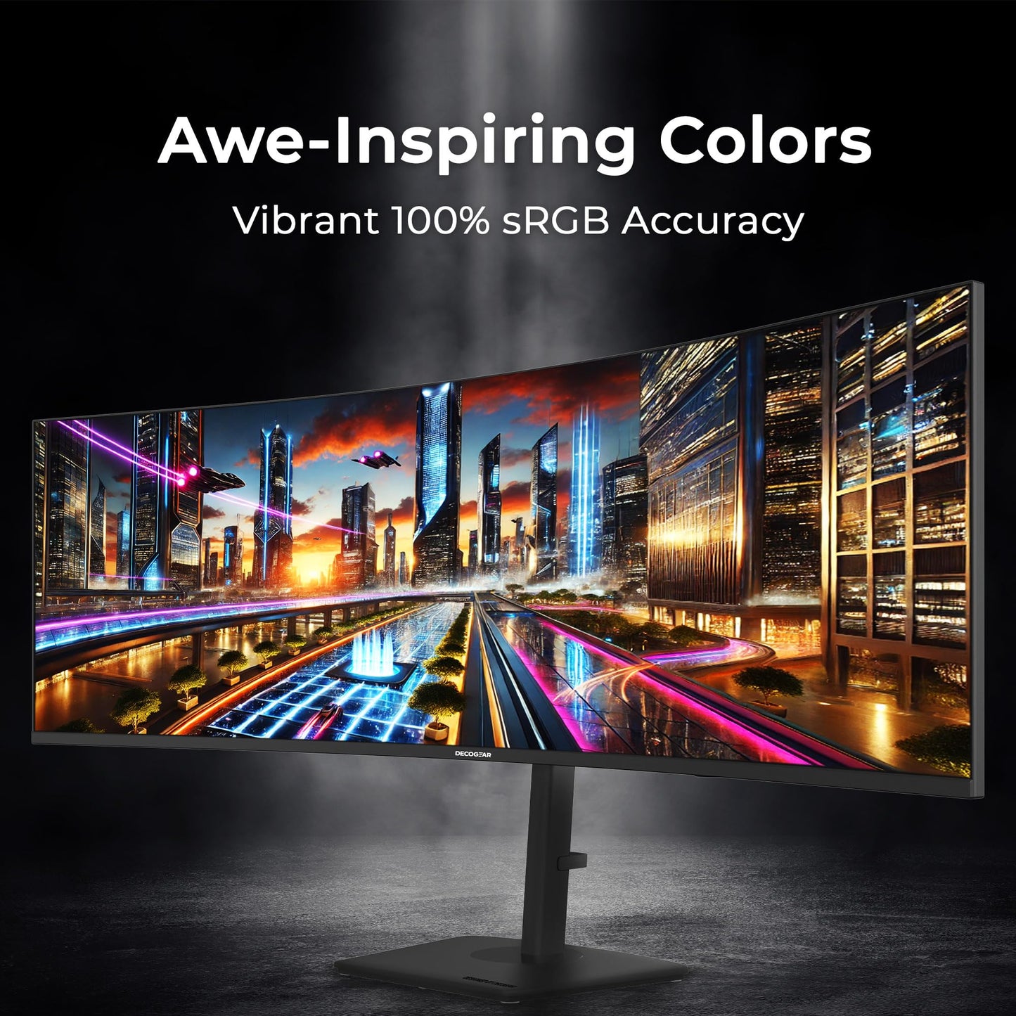 Deco Gear 49” Dual-QHD 5120×1440 1500R Curved Ultrawide Monitor, 120Hz HDR400, 1ms MPRT, FreeSync, USB-C 65W, PBP/PIP, KVM, Built-in Speakers, Ergonomic Height-Adjustable Stand
