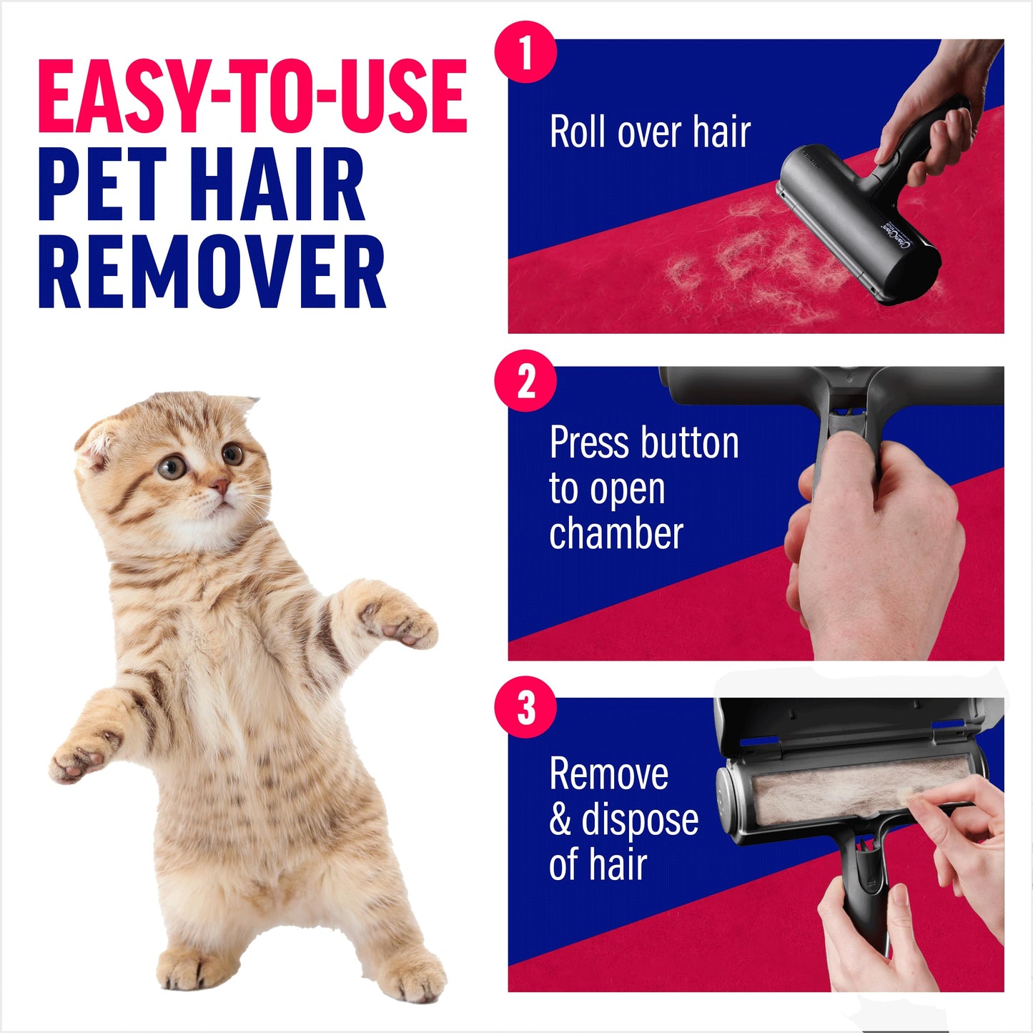 ChomChom Roller Pet Hair Remover – Original Size Reusable Lint Roller for Cat & Dog Hair on Furniture, Couch, Carpet, Car, Rugs & Bedding – Portable, Eco-Friendly (Black)