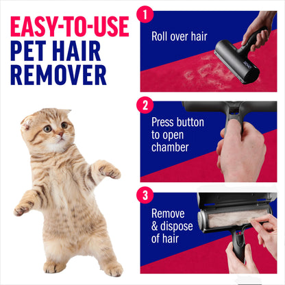 ChomChom Roller Pet Hair Remover – Original Size Reusable Lint Roller for Cat & Dog Hair on Furniture, Couch, Carpet, Car, Rugs & Bedding – Portable, Eco-Friendly (Black)