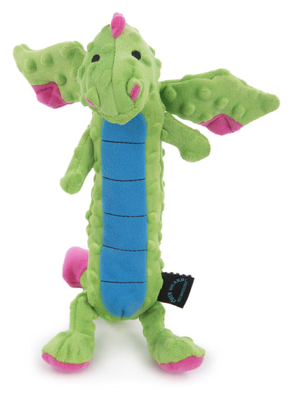 goDog Bubble Plush Skinny Dragons Squeaky Plush Dog Toy, Chew Guard Technology - Green, Large