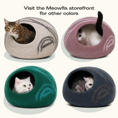 MEOWFIA Cat Cave – Premium Felt Cat Bed for Indoor Cats, Handmade Merino Wool (Light Grey, Medium)