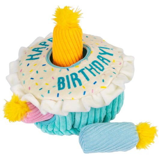 Outward Hound Hide-A-Birthday-Cake Dog Toy – Interactive 2‑in‑1 Plush Puzzle with 3 Squeaky Removable Candles