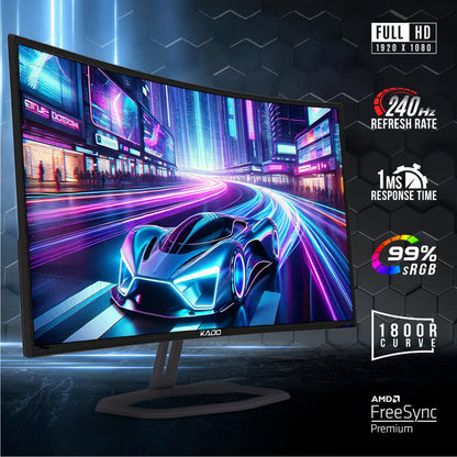 Kado Dual Gaming Monitor Setup - 2-Pack 32" 240Hz 1ms Curved 1800R 1920x1080, AMD FreeSync Premium, Panoramic Gaming Multi-View Split Screen Streaming, VESA Mount HDMI DisplayPort Built-in Speakers