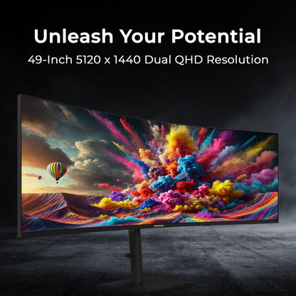 Deco Gear 49” Dual-QHD 5120×1440 1500R Curved Ultrawide Monitor, 120Hz HDR400, 1ms MPRT, FreeSync, USB-C 65W, PBP/PIP, KVM, Built-in Speakers, Ergonomic Height-Adjustable Stand
