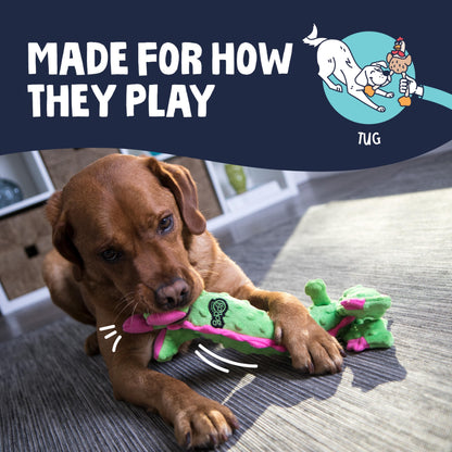 goDog Bubble Plush Skinny Dragons Squeaky Plush Dog Toy, Chew Guard Technology - Green, Large