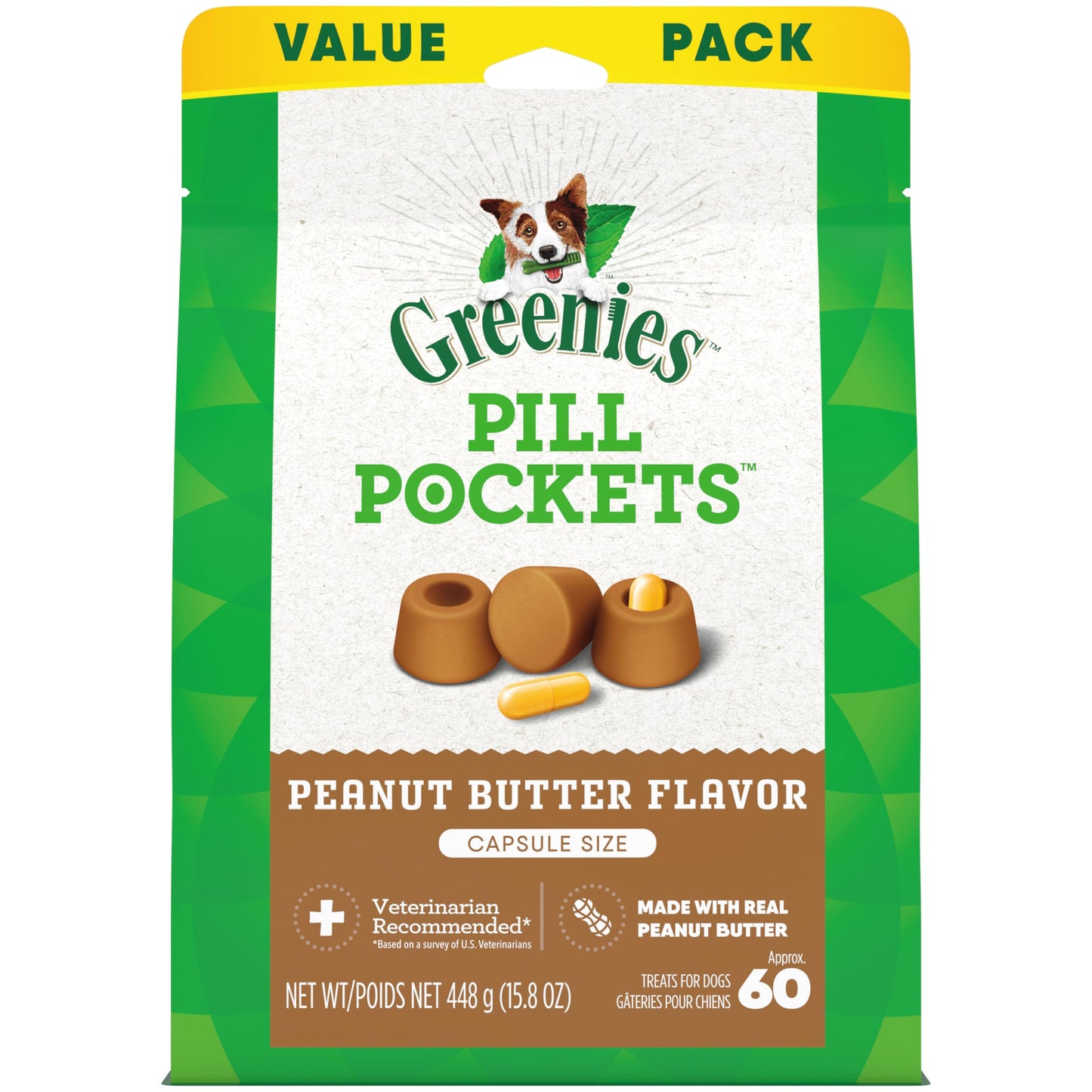 Greenies Pill Pockets for Dogs Large Size, Dog Treat Pouch for Capsule Medication, Peanut Butter Flavor, 15.8 oz. Pouch