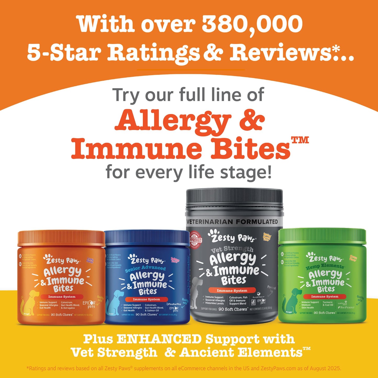 Zesty Paws Dog Allergy Relief Chews, Dog Probiotics for Itchy Skin and Ears, Lamb, 90ct