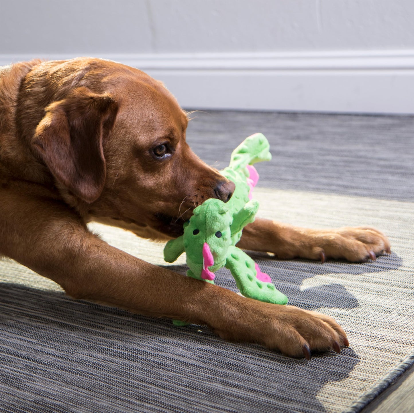 goDog Bubble Plush Skinny Dragons Squeaky Plush Dog Toy, Chew Guard Technology - Green, Large