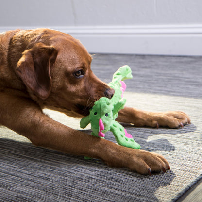 goDog Bubble Plush Skinny Dragons Squeaky Plush Dog Toy, Chew Guard Technology - Green, Large